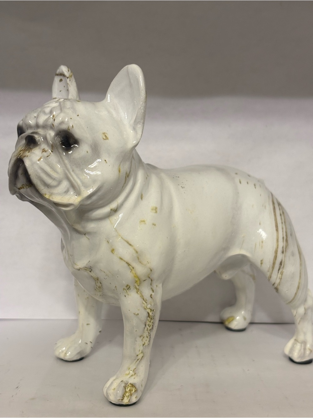 White Ceramic French Bulldog Figurine - Decorative Dog Statue